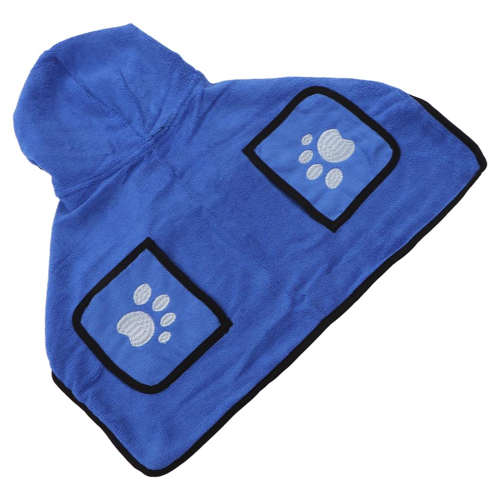 Dog Towel Strong Absorbent Quick Drying Hand Pockets Design Hooded Dog Bathrobe with Waistband for Cat Blue