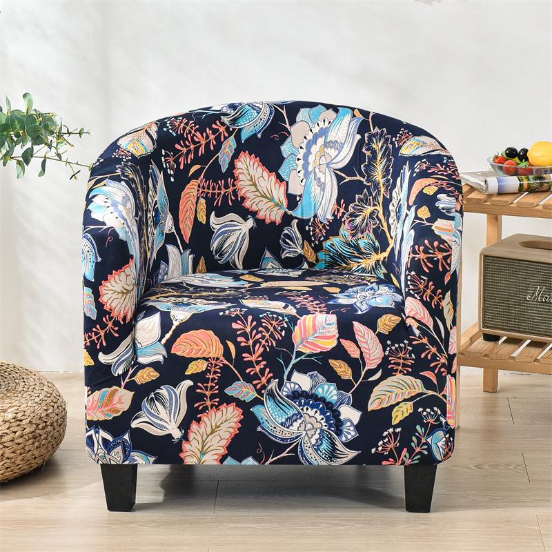 Floral Printed Tub Club Chair Cover for Living Room Spandex Armchair Slipcovers Elastic Single Sofa Covers Bar Counter Hotel