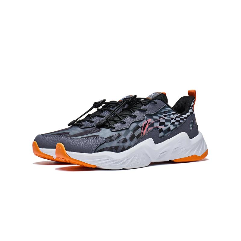 Li Ning Youth  Childrens Glow In The Dark Shock Absorbing Rebound Casual Shoes Kids Casual Shoes Gray Black YKCT108-5