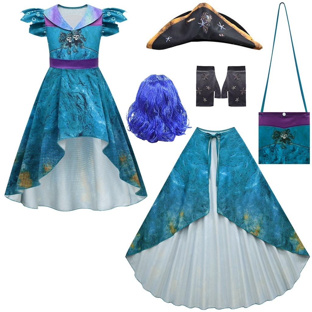 

Потомки Дисней Ума Косплей Костюм Девочка Хэллоуин Выступление Плащ Парик Платье Fit Height 110cm/43.31in