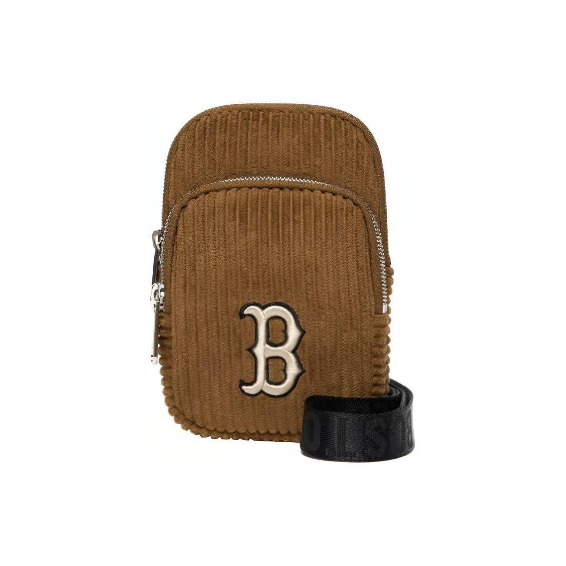 MLB Boston Red Sox Logo Embroidered Corduroy Phone Bag Unisex Shoulder Bag Dark-Brown 3ACRH0316-43BRS Small