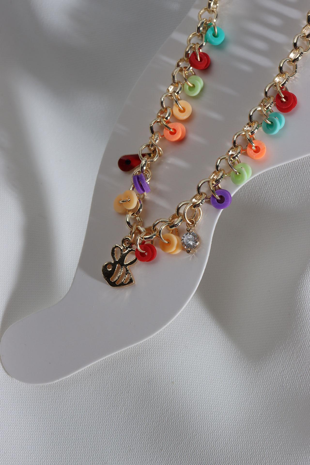 

Разноцветный браслет Fimo с подвеской на цепочке золотого цвета