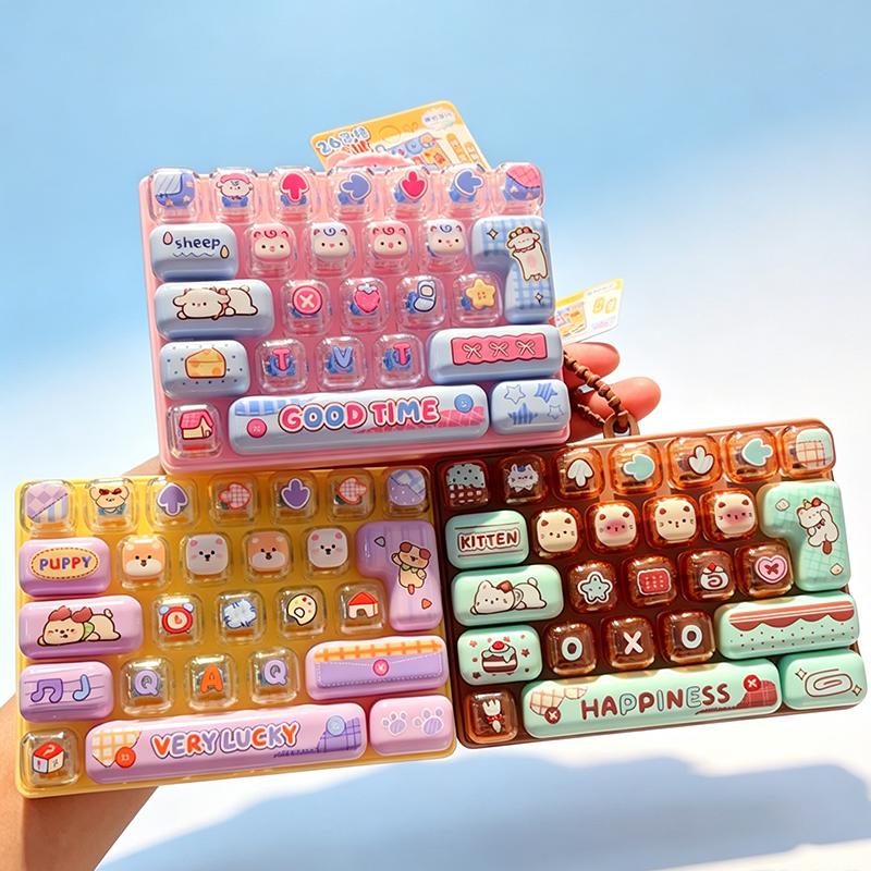 14Ps Stress Relief Decompression Toy 26 Key Press Button Keyboard Keychain Fidget Toy Creative Ornament For Family Party Favors