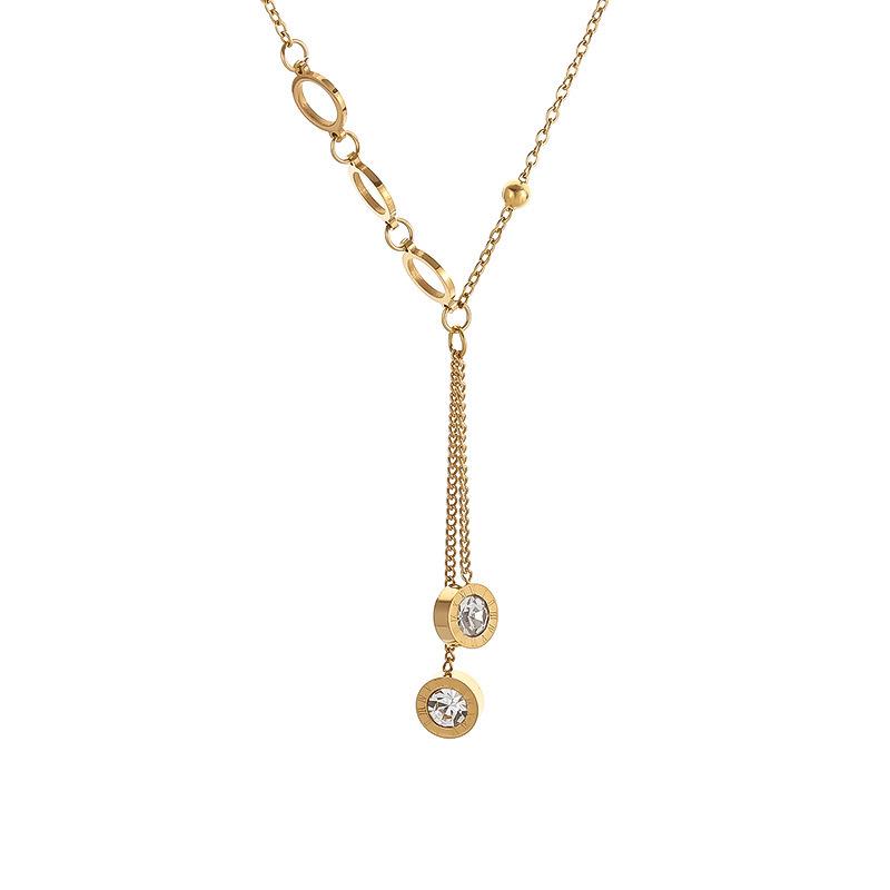 Titanium Steel Clavicle Chain with Zirconia Tassel Pendant Necklace