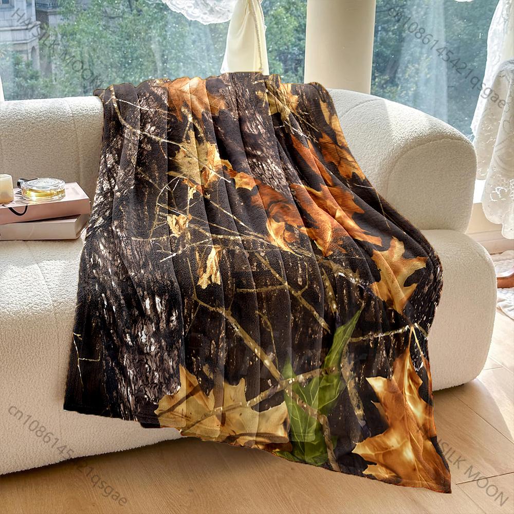 1PC  Autumn Leaves and Branches. Pattern Blanket Flannel Material Soft Warm for All Seasons Home Outdoor Camping Picnics RV