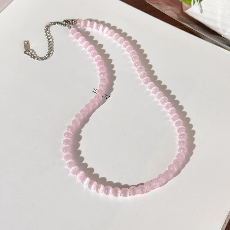 Korean Style Simple Versatile Women'S Colored Glass Bead Necklace Aesthetic Trendy Clavicle Chain Jewelry Accessory