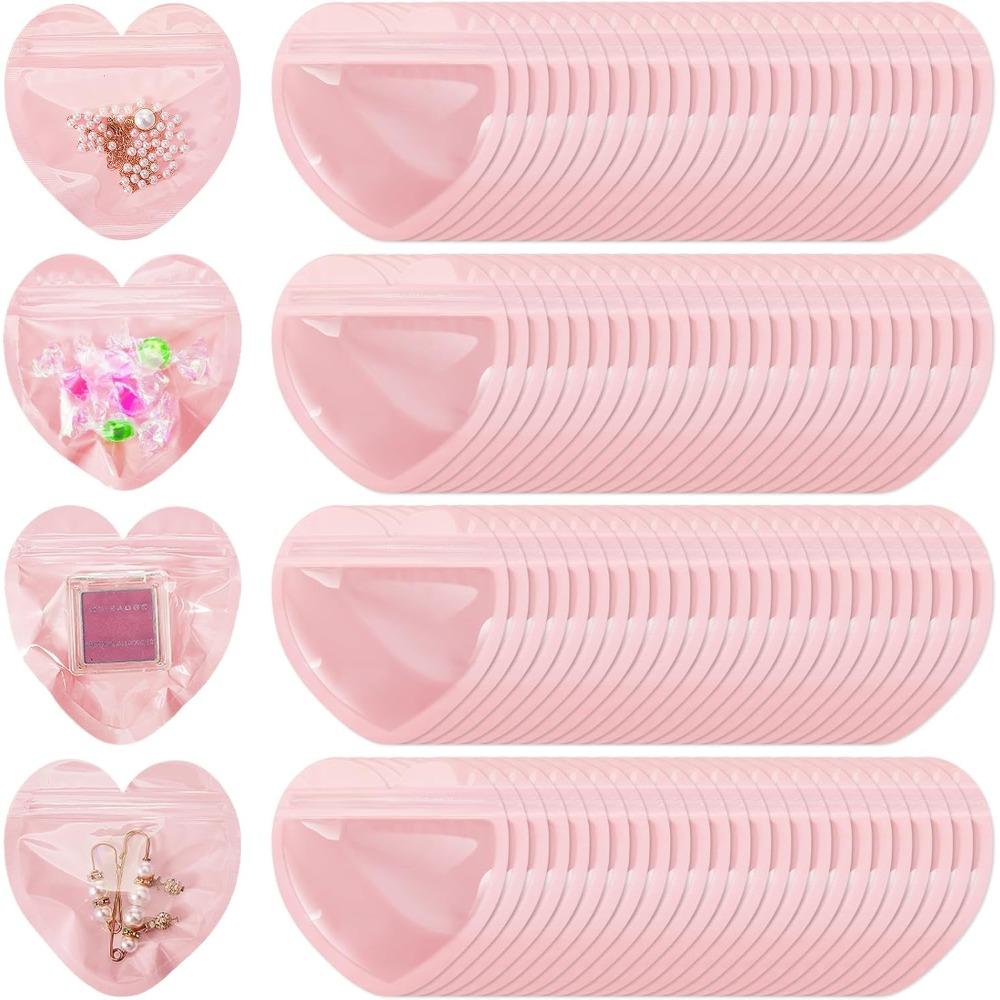 300 Pcs Heart-shaped Jewelry Strange Bag Small Jewelry Transparent Resealable Cute Treat Bags for Business Wedding Birthday Festival Party