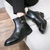 Zimní Nové Luxusní Značkové Pánské Boty Černé Chelsea Boty Pánské Kožené Business Boty na Silné Podrážce Špičaté Špičky Designové Pánské Boty