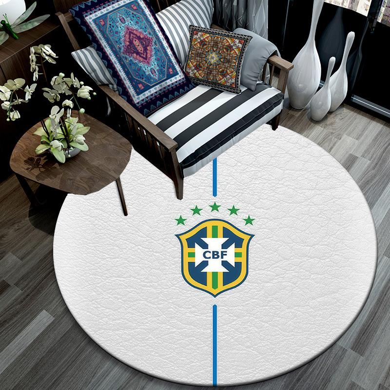Brazil National Football Team2 Round Area Rug,Carpet Rug for Living Room Bedroom Sofa Playroom Decor,Non-slip Floor Mat