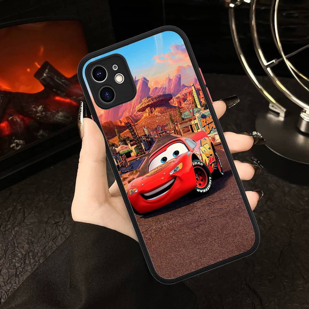 Cartoon Car L-Lightning M-McQueen For IPhone 16 15 14 Plus 13 12 11 Pro Max X XS MAX Translucent Matte Shockproof Cover