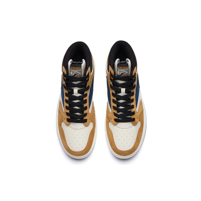 Anta Cushioning, Wear Resistant High Top Skateboard Shoes Men's Black Brown Sneakers 112238065-3