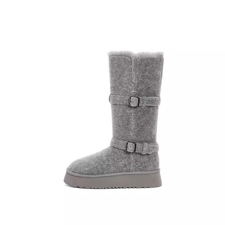 Wool~ 5cm Thick-soled Two-wear Snow Boots Women's Winter Velvet Thickened Fluffy Flanged Medium Boots Non-slip Northeast Cotton Boots