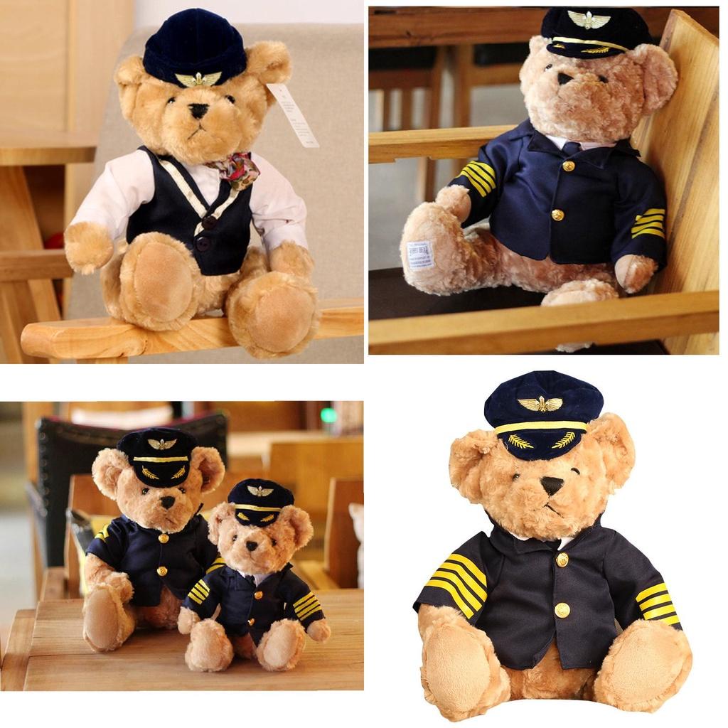 Cute Captain Teddy Bear Plush Toy For Kids And Aviation Enthusiasts