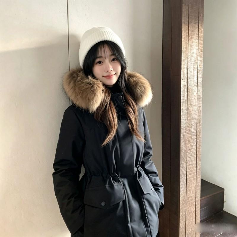 90% White Duck Down Winter Parka Women With Faux Fur Hood Thick Warm Black Coat