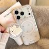 Gray Pink Star iPhone 16 Transparent Case with Puppy Magnetic Stand (Fits iPhone 13-17) - Korean Style