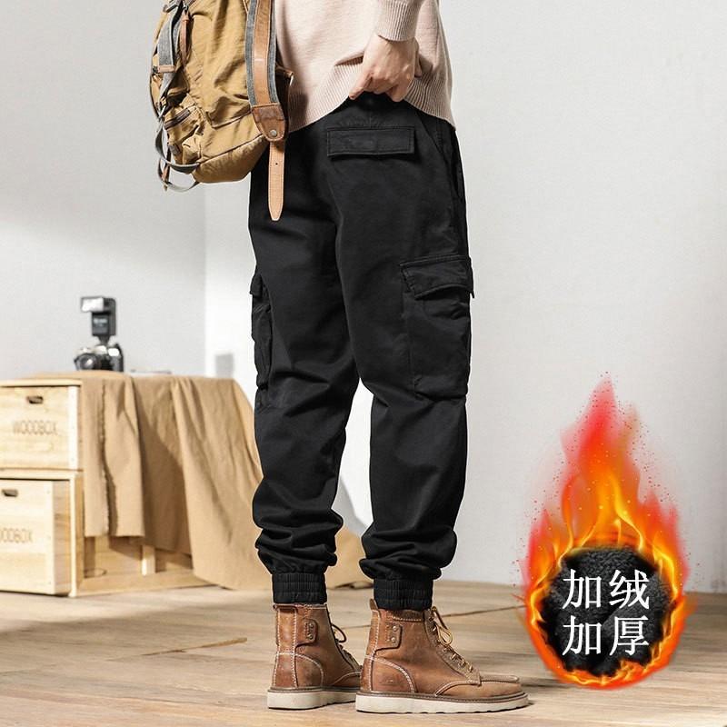 Winter Men's Thickened and Velvet Overalls Trendy Brand Ruffian Handsome Functional Leggings Cotton Thick Casual Pants
