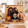 Complete Bead Art Set with Frame Ghost Faux Pearl DIY Kit Frame Halloween Cat Painting Kit 3D Witch Pumpkin Craft for Adults Holiday Home