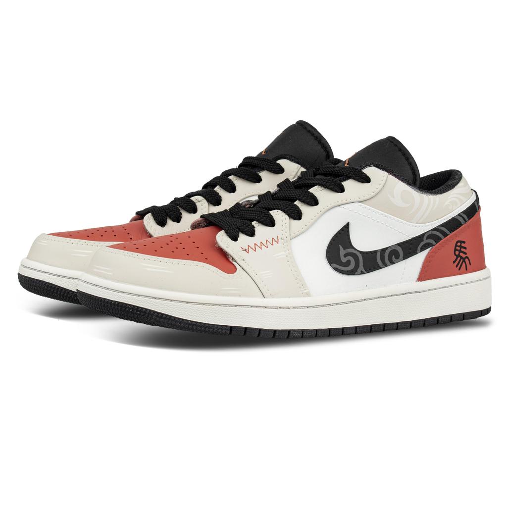 Jordan Chaussures de Skateboard Air Jordan 1 Couverture en Cuir Coupe Basse Unisexe Beige Rouge Chaud 553558-081(Team1117-BOX)