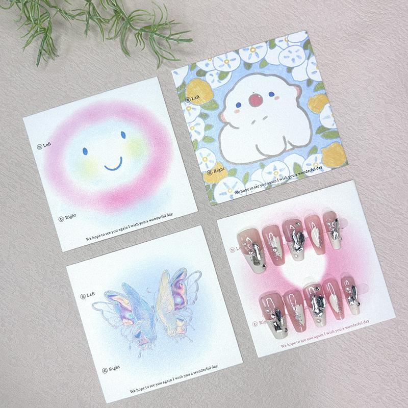 50Pcs Press On Nail Cardboard Cards 6.5X6.5Cm 8X8Cm Cartoon Pattern Nail Art Display Photo Props Card False Nail Tips Manicure