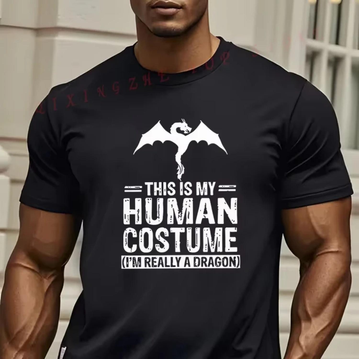 

Men S This Is My Cyborg Costume Graphic T-Shirt Black Base with White Dragon Pattern Casual Short Sleeve Tees S чёрный