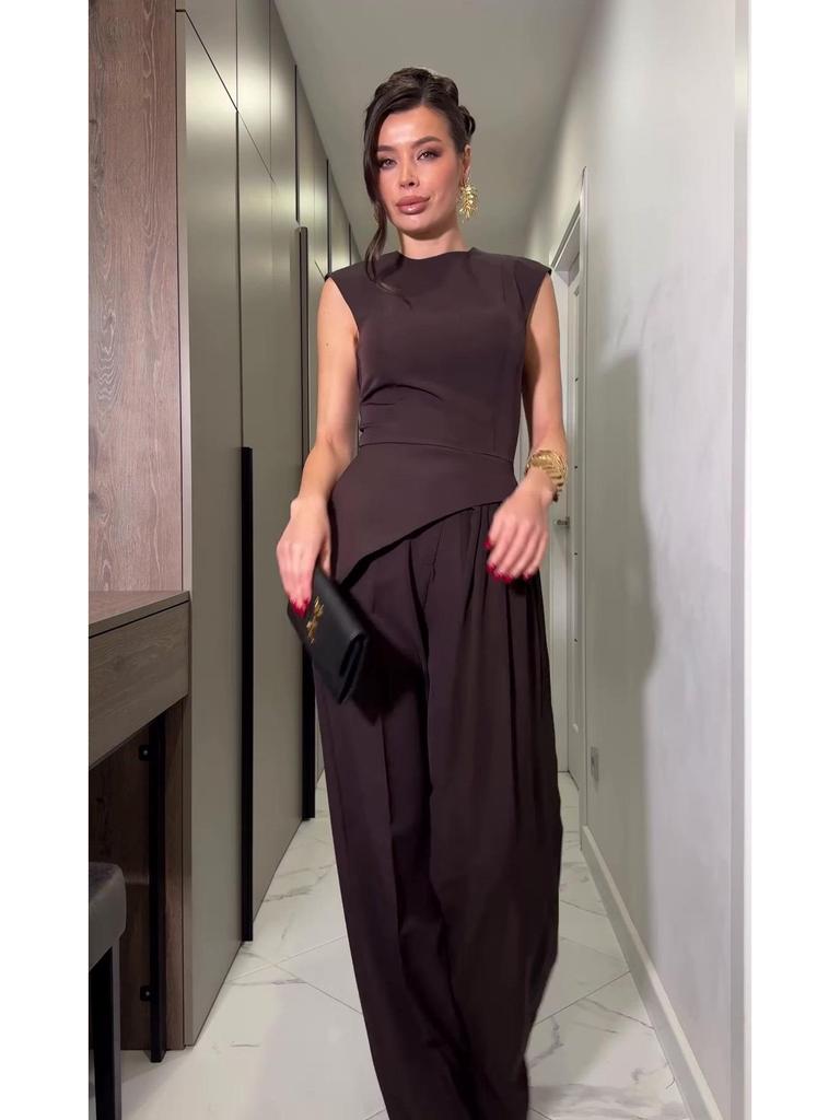 2026 Sleeveless Solid Color Top & Long Pants Set for Women - European & American Style