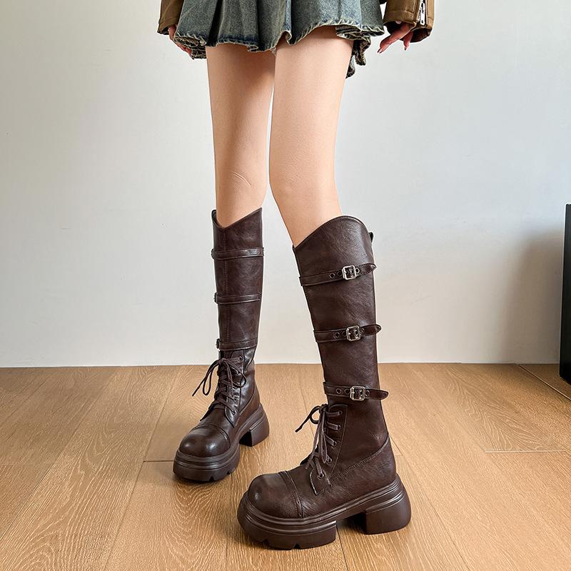 Long Boots Women's 2025 Autumn and Winter New Maillard But Knee Retro British Style Thick-soled Brown Knight Boots