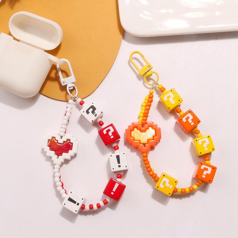 Portachiavi Cuore Carino Lanyard Trendy con Perline Color Caramella Cordoncino da Appendere per Custodia Telefono Decorazione Borsa Auto Zaino Ciondolo con Perline
