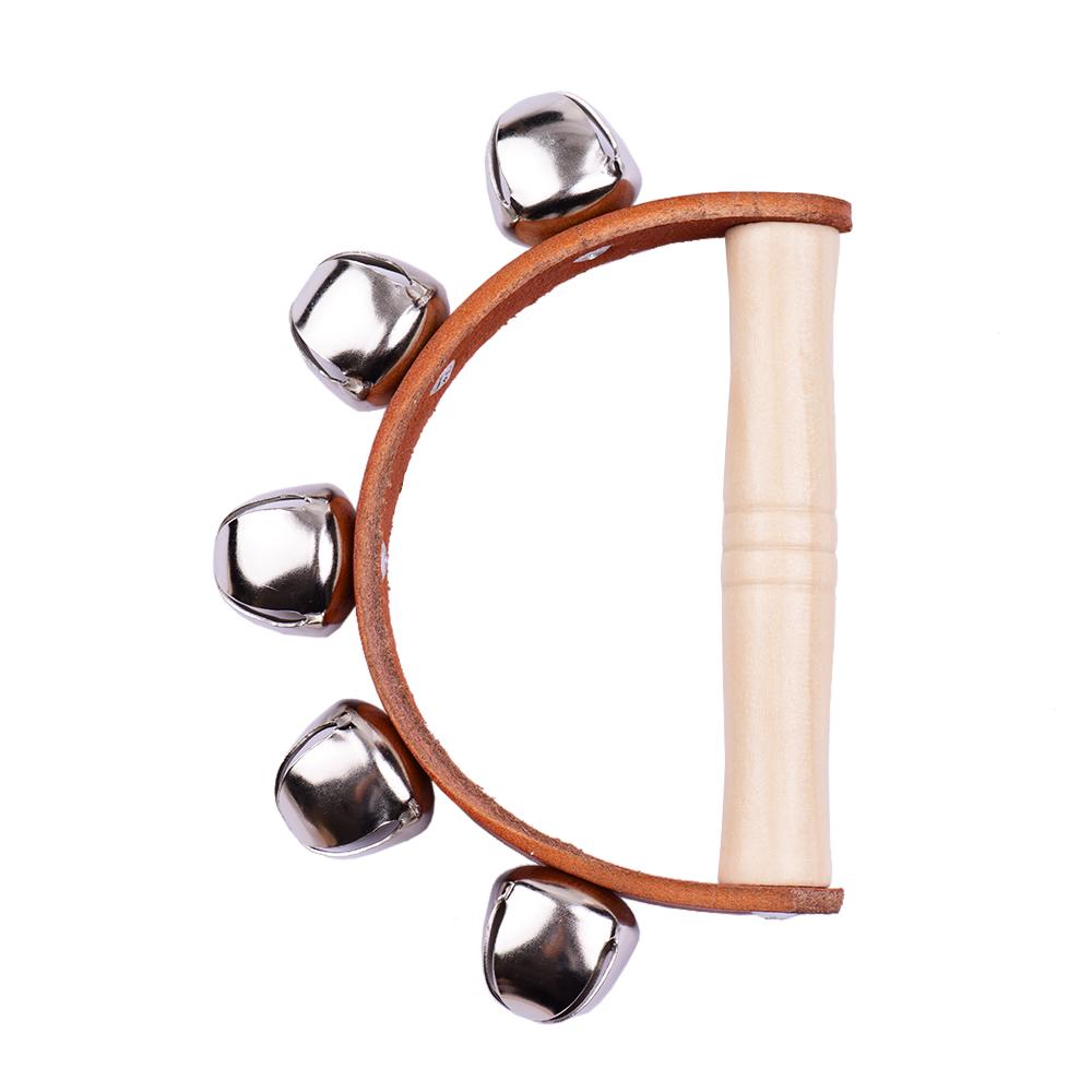 Handbell Hand Bells with 5pcs Jingle Bells Wood Handle Musical Instrument Toy for Music Class