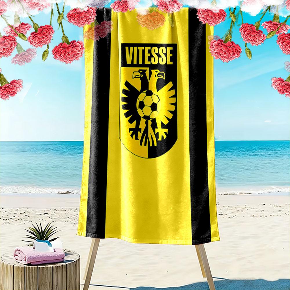 Yellow and Black Vitesse Eagle Logo Patterned beach towel quick dry perfect for travel outdoor sports jogging the beach and swimming