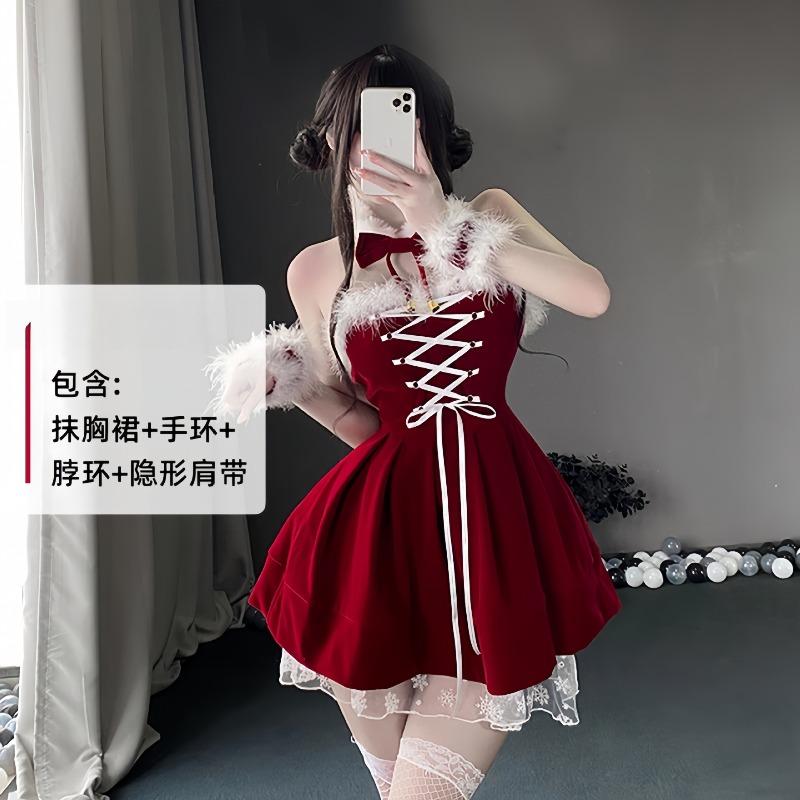 Christmas Robe Pure Desire Sexy Hottie Waist Thin Velvet Dress Atmosphere Red Skirt 6