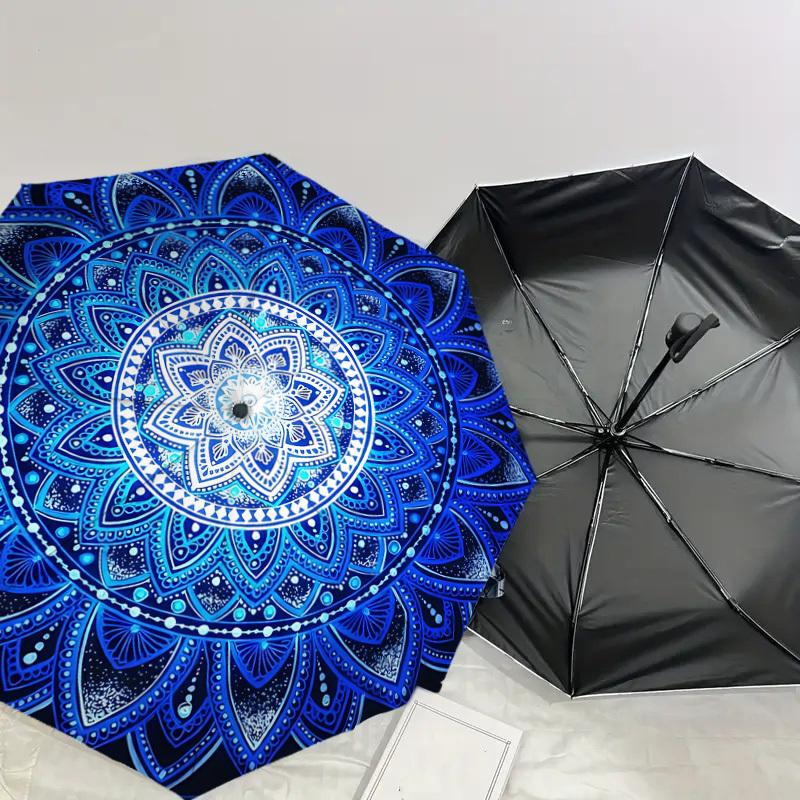 1PC mandala pattern Umbrella-8-Rib Reinforced, Automatic Open, Lightweight & Durable, Cute Fashion Accessory for Outdoor, Beach, or Casual Use, Beach