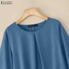 ZANZEA Blusa da donna casual a maniche 3/4 e girocollo a tinta unita