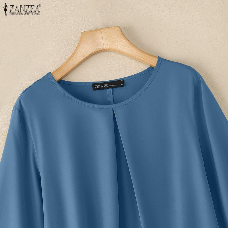 ZANZEA Dámská ležérní halenka s kulatým výstřihem, jednobarevná, s 3/4 rukávy