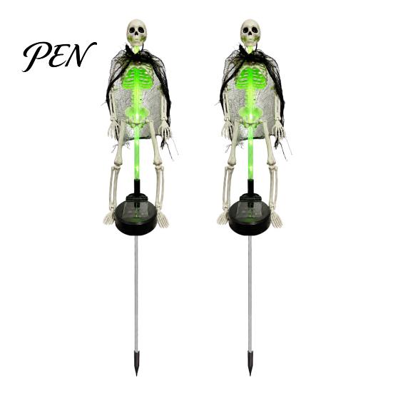 Halloween Party Supplies 2Pcs Solar Skeleton Yard Stake, LED Garden Lights, Waterproof Ornaments Realistic Skull Figurines for Outdoor Lawn