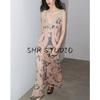Summer Women clothes Laminated Decoration V-neck Sleeveless A- line Hem Print Underwear Dress 3545575