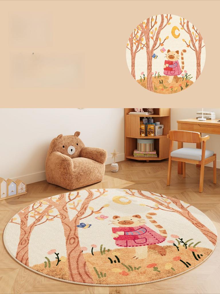 Cartoon Style Bedroom Decor Round Carpet Animal Print Carpets for Living Room Fluffy Soft Lounge Floor Mat Thick Plush Study Rug