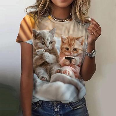 Süßes Damen-T-Shirt mit 3D-Tier-Druck, lässig, kurzärmlig, lustige T-Shirts, modische Streetwear, O-Ausschnitt, übergroße Damenkleidung