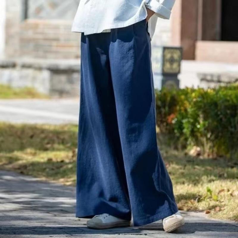 Cotton Linen Wide Leg Pants Women's Large Size Casual Trousers Spring Summer Loose Long Pants