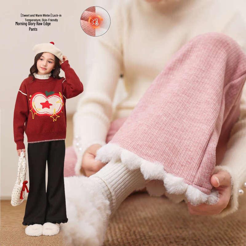 LUSON Girls  Stylish Fleece-Lined Flared Winter Pants 140