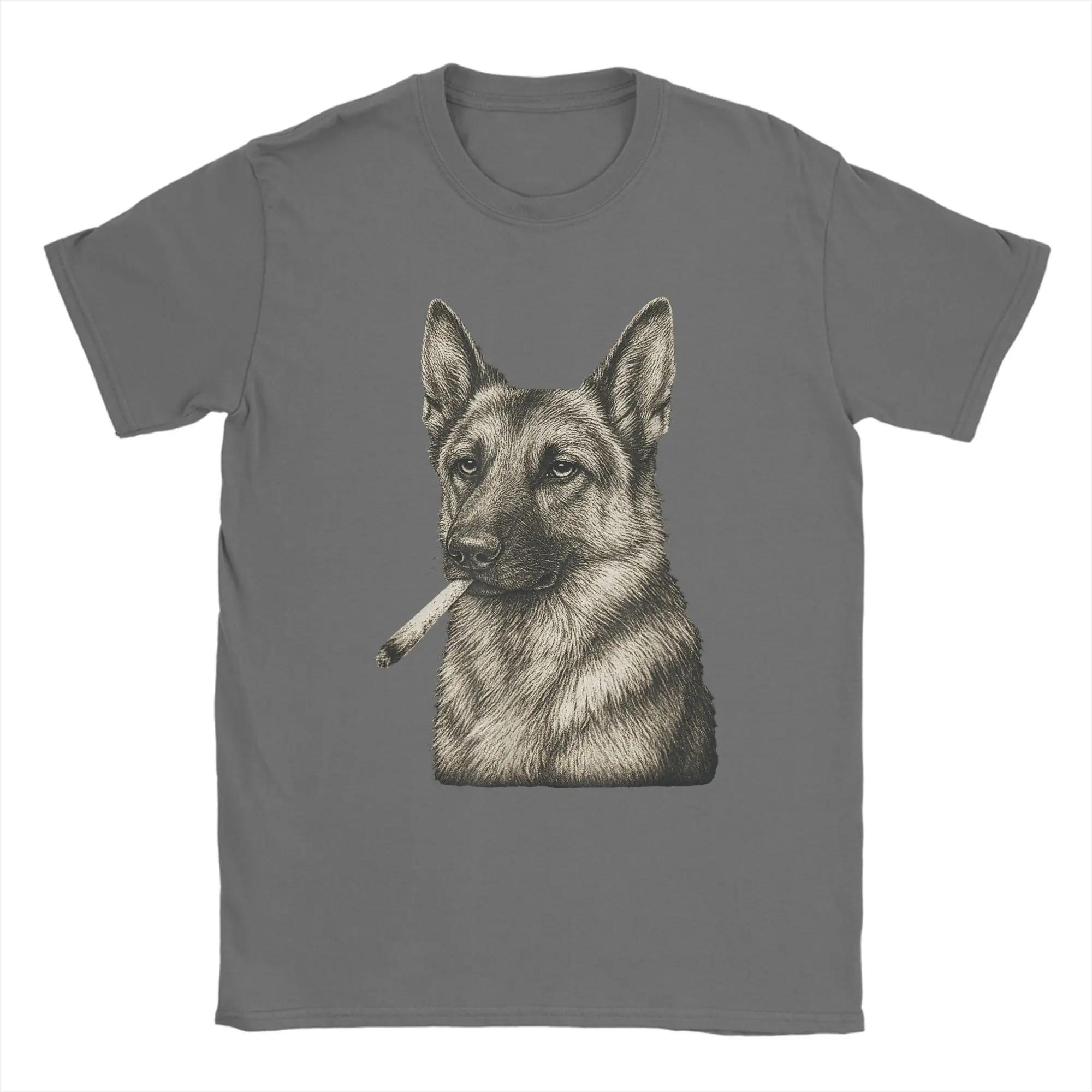 Funny Smoking German Shepherd Dog Cigarette Gen Z Meme T-Shirt Cotton T Shirts For Men s Casual Tshirt Short Sleeve Funny Tops M