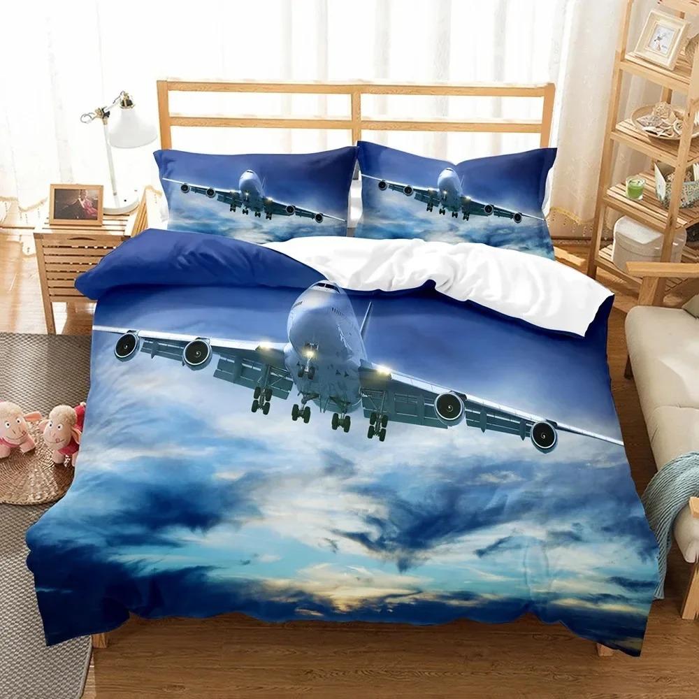 Literie 3D Avion Ciel Bleu Imprimé Taille Queen Pour Garçons Enfants Housse de Couette Avion Linge de Maison De Literie