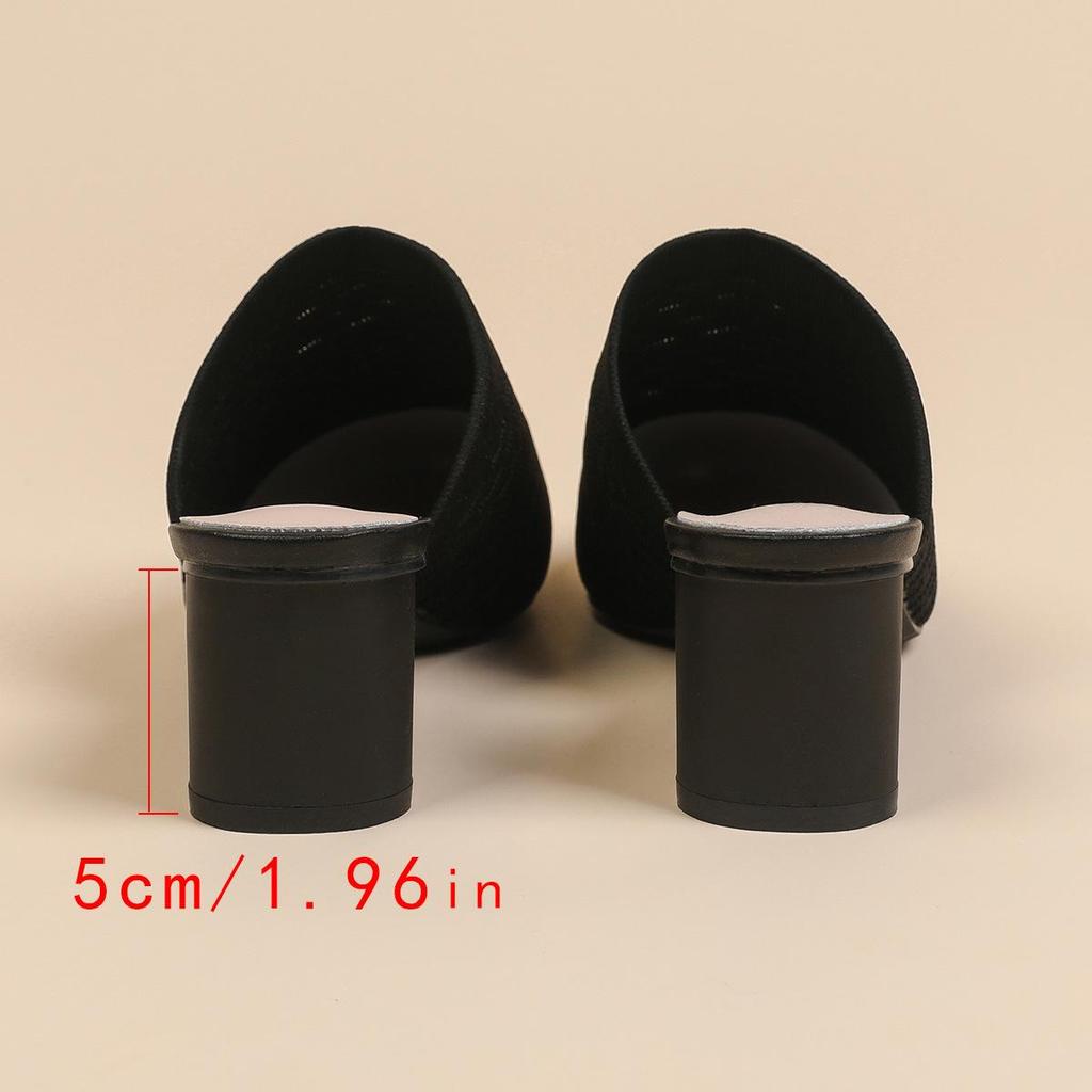 Dámské Velké Velikosti Jarní Špičaté Špičky Tlustý Vysoký Podpatek Pantofle Boty Ležérní Prodyšné Jednobarevné Pletené Sandály Boty 34-43