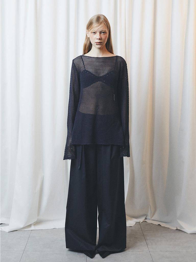 Half Devils Belted Wide Pants_Navy