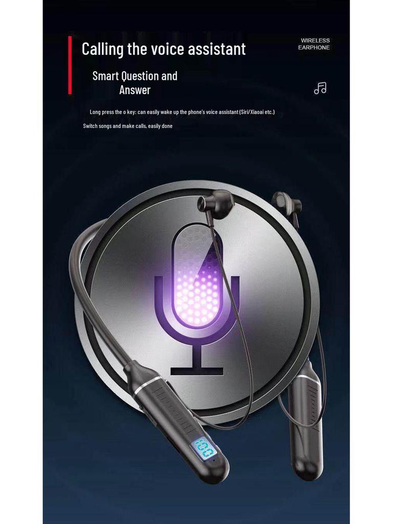 Bluetooth Neckband Sports Headphones with Noise-Canceling and Long Battery Life - Compatible with Apple, Huawei, and Xiaomi
