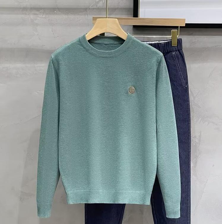 

Men s Slim Fit Luxury Core-Spun Yarn Round Neck Sweater - Solid Color, Long Sleeve, Embroidered Casual Knitwear XXXL зелений