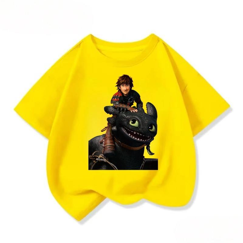 Cozy Kids Short Sleeve Tee Trendy Round Neck Adorable How To Train Your Dragon Pattern Cute Street Daily Wear 3 14