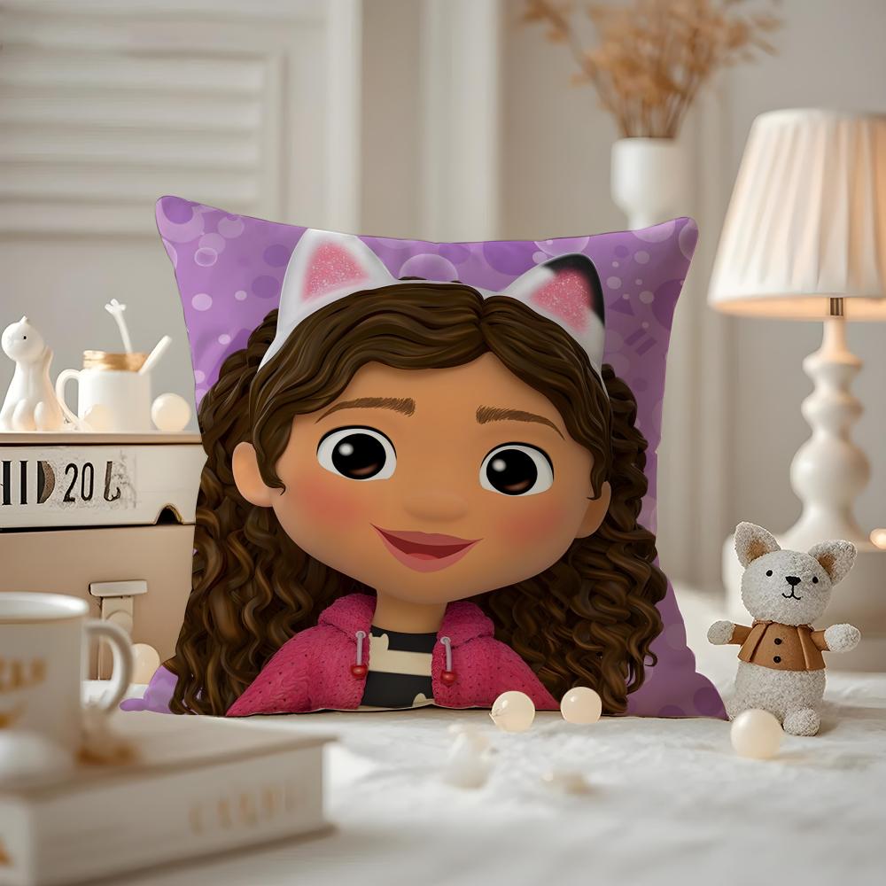 Kids Gabbys Dollhouse Gabby Cats Cushion Cover Anti-dustmite Pillowcase Invisible Zipper Silky Short Plush Sofa Cushion Cover 12x12Inch