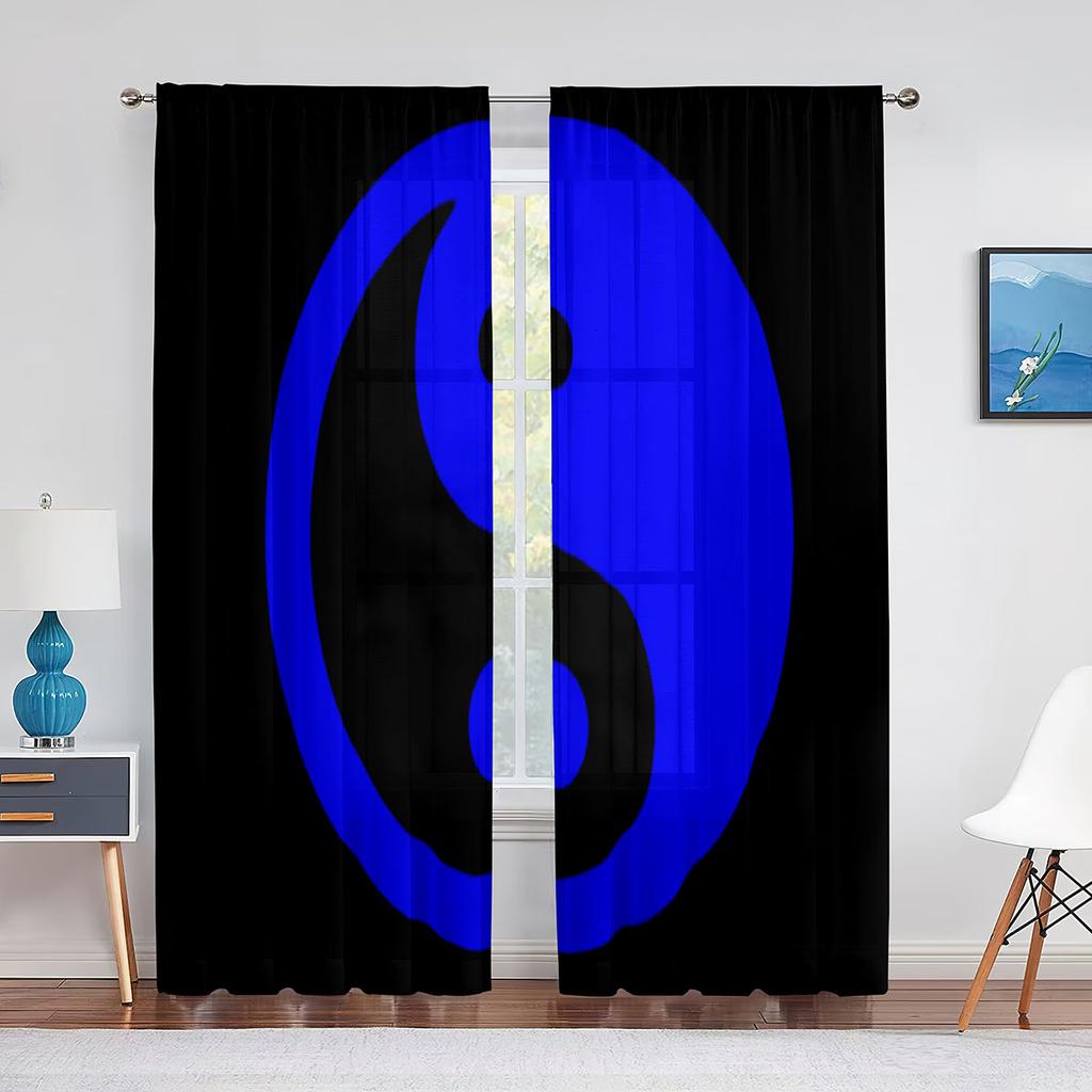 Oriental Themed Dragon with Yin Yang Curtains for Living Room Decoration Modern Sheer Kitchen Bedroom Window Curtain 2panels