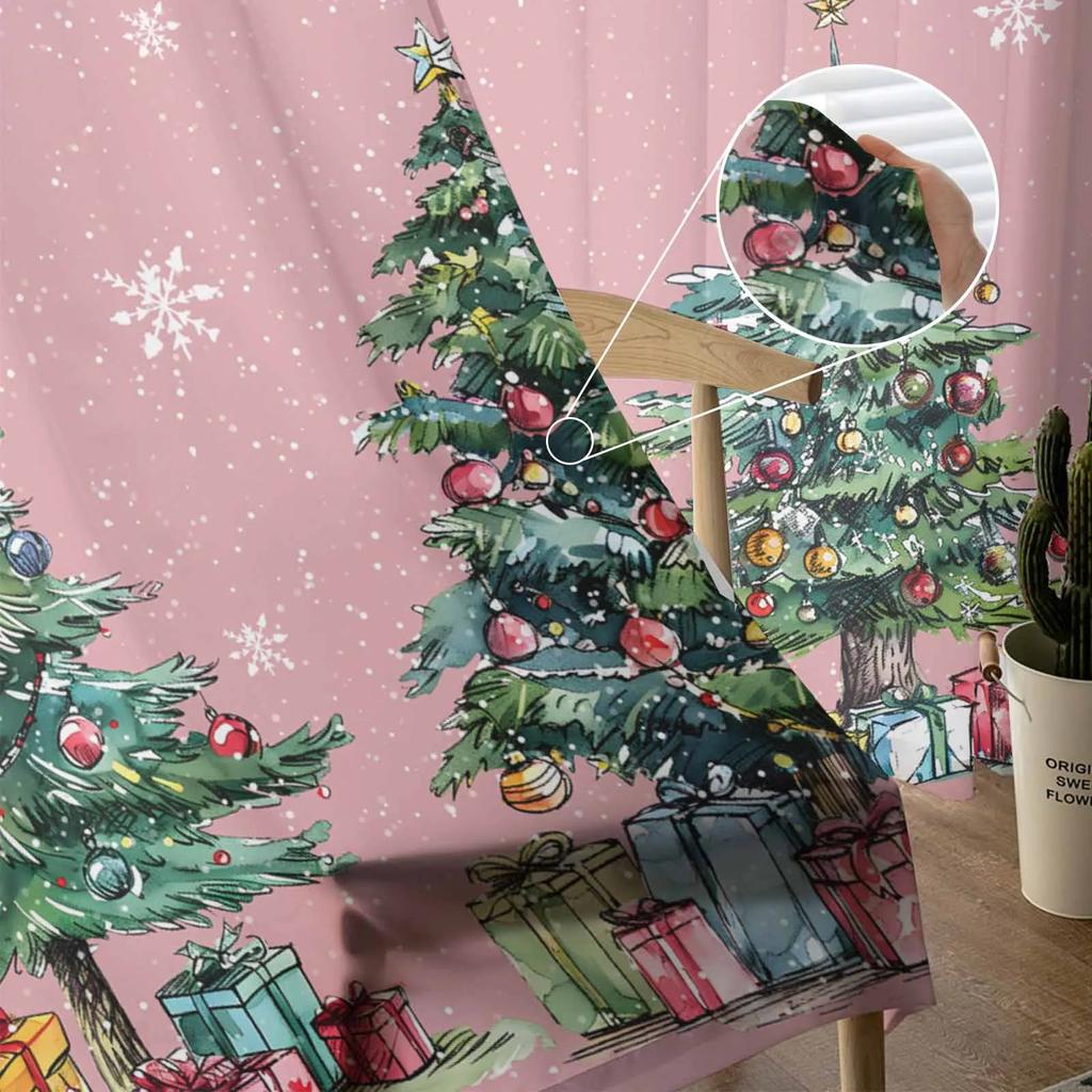 Christmas Tree Gifts Sheer Curtains for Living Room Decoration Window Curtains Kitchen Tulle Voile Curtains