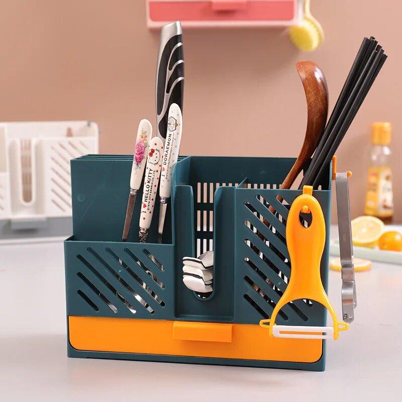 Multi-functional Cutlery Draining Rack Storage for Spoons, Forks, and Chopsticks, Home Kitchen Cutlery Organizer.